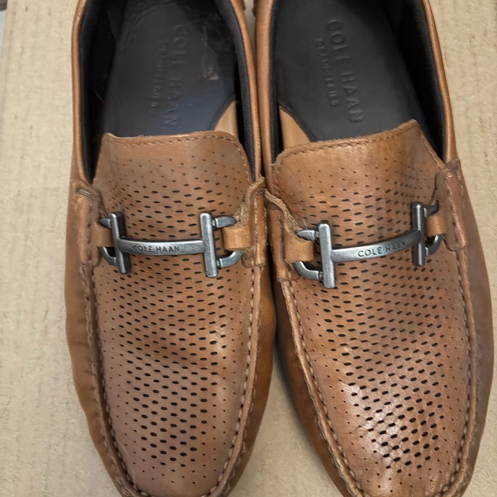 Cole Haan Men's Tan Perforated Loafers - Picture 2 of 7